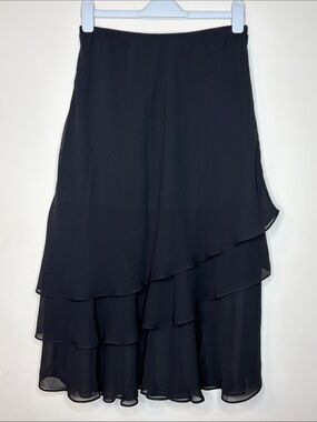 Jeanne Alexander Elegant Black Layered Midi Skirt Size L